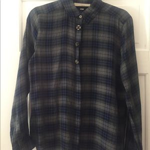 Loft Plaid Button-up Blouse with Jeweled Buttons